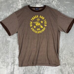 Y2K Aeropostale Mens XL Brown Track Field Athletic Department Graphic‎ T Shirt